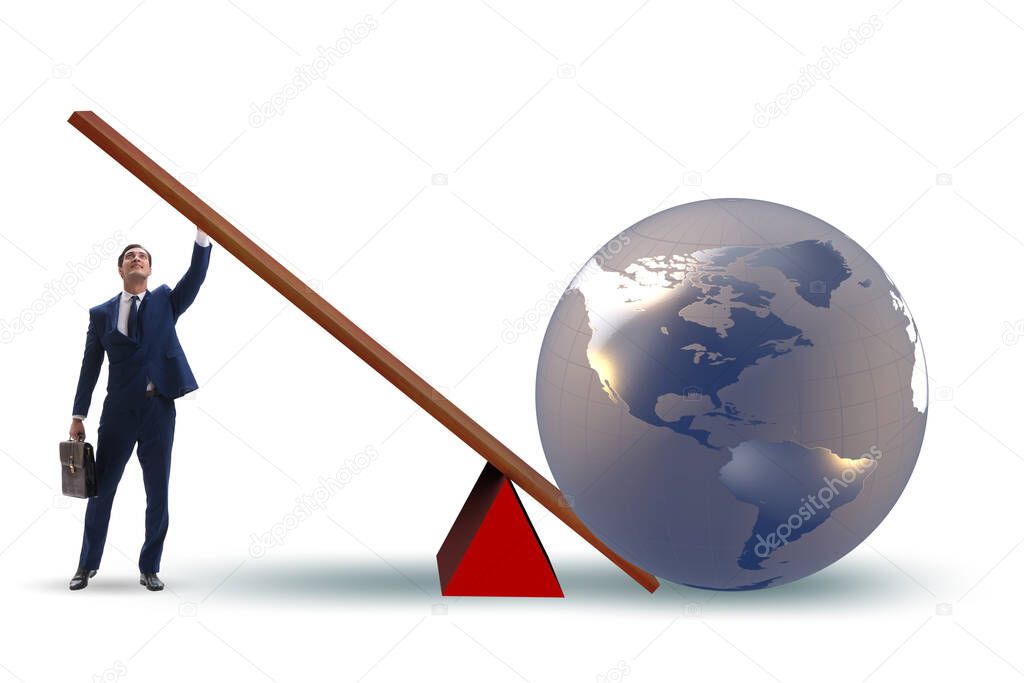 Businessman lifting the earth in challenge concept