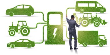 Elektrikli şarj ve araç kavramında iş adamı