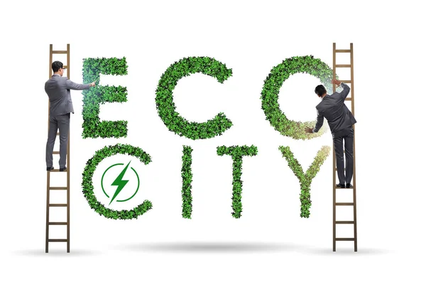 Eco city in ecology concept with businessman — Stock Photo, Image