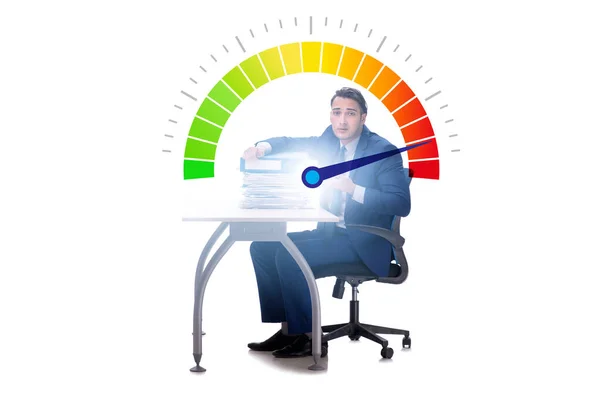 Businessman with meter measuring his stress level — Stock Photo, Image