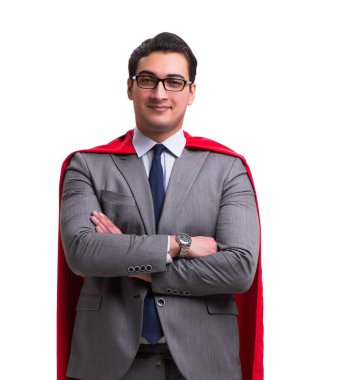 Süper kahraman iş adamı beyazda izole edilmiş