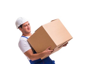 Adam beyaz izole kutusu teslim