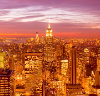 Günbatımında New York Manhattan manzarası