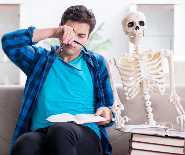 Studeren met skelet ter voorbereiding van examens — Stockfoto
