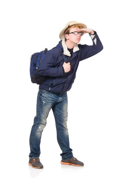 Funny student wearing safari hat — Stock Photo, Image