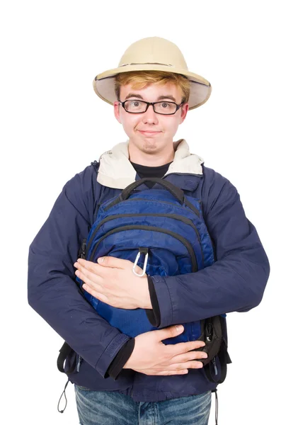 Étudiant drôle portant un chapeau de safari — Photo