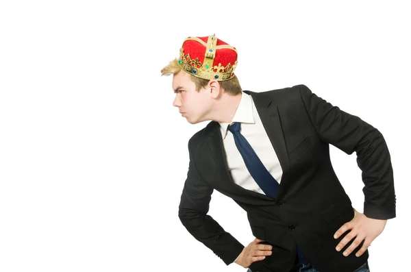 Homme d'affaires avec couronne isolé sur blanc — Photo