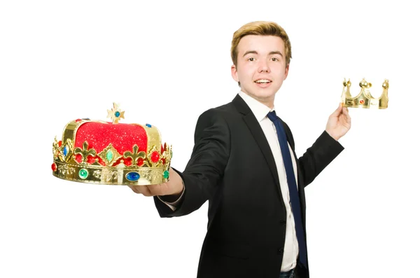 Geschäftsmann mit Krone auf weißem Grund — Stockfoto