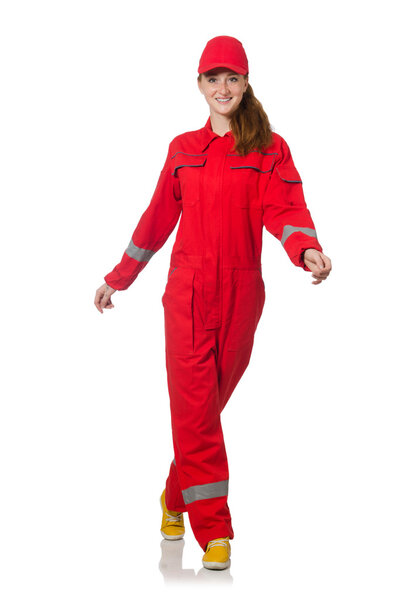 Женщина строитель изолирован на белом