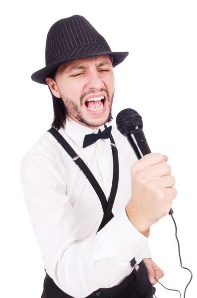 Divertente uomo che canta isolato sul bianco — Foto Stock