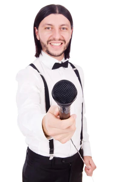 Homem engraçado cantando isolado no branco — Fotografia de Stock