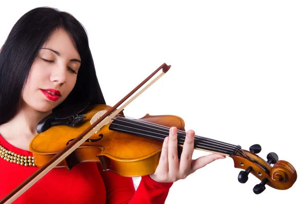 Frau spielt Geige isoliert auf dem weißen — Stockfoto