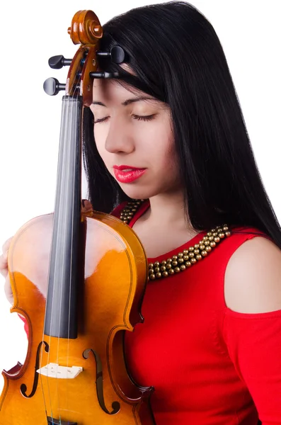 Mulher tocando violino isolado no branco — Fotografia de Stock