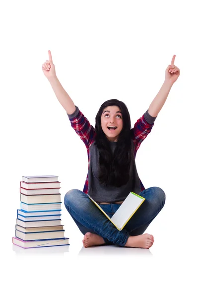 Joven estudiante con libros aislados en blanco —  Fotos de Stock