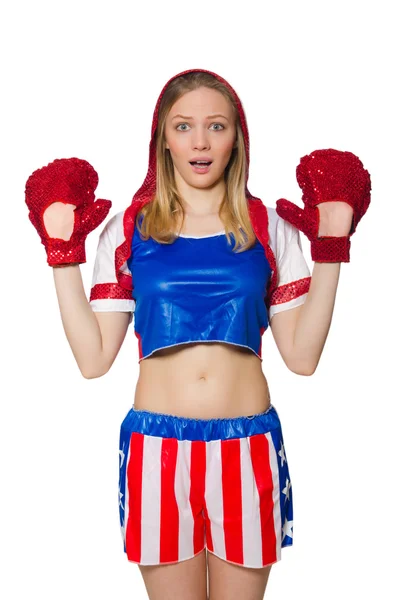 Boxer femminile isolato sullo sfondo bianco — Foto Stock