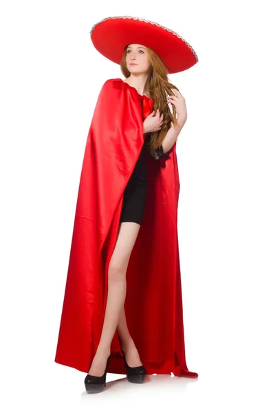 Mexican woman in red clothing on white — Stock Photo, Image