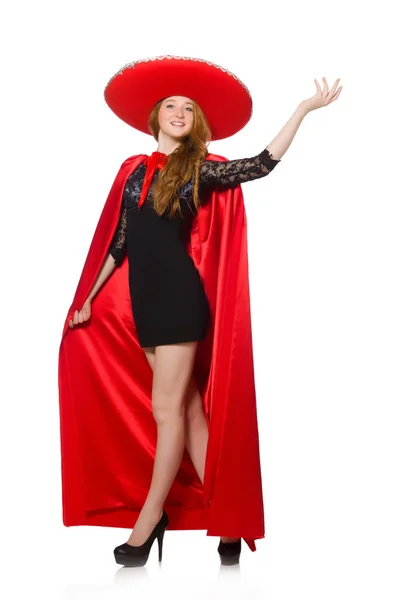 Mujer mexicana vestida de rojo sobre blanco —  Fotos de Stock