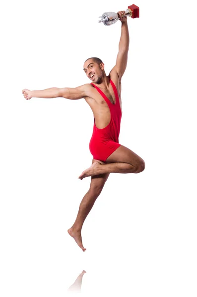 Wrestler in red dress isolated on the white background — Stock Photo, Image