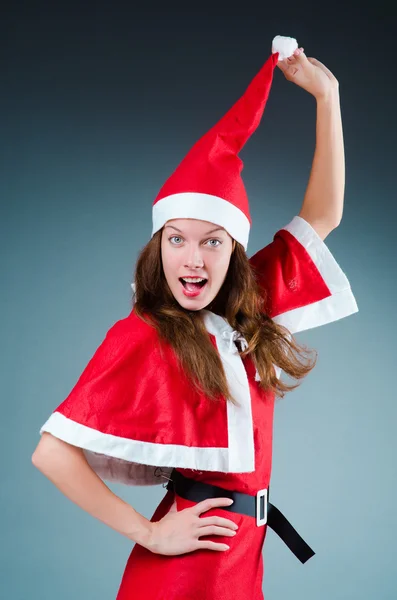 Snow santa girl in red costume — Stock Photo, Image