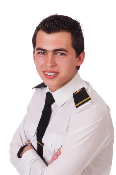 Young pilot isolated on the white — Stock Photo, Image