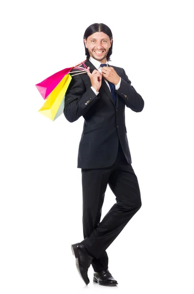 Man with shopping bags isolated on white — Stock Photo, Image