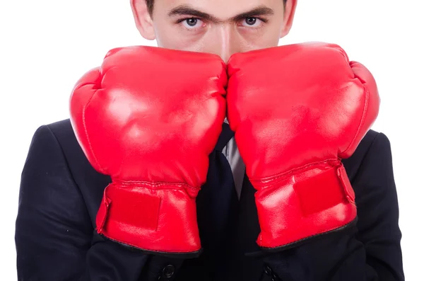 Joven empresario boxeador aislado en blanco —  Fotos de Stock