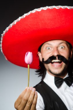 Konseptte sombrero olan komik bir Meksikalı.