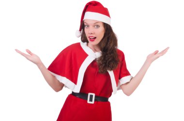 Kar kızı Noel Baba konsepti beyaza izole edilmiş.