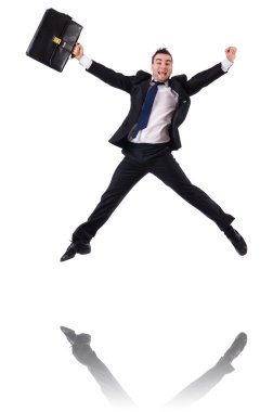 Zıplayan iş adamı beyazların arasında.