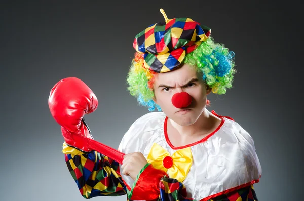 Grappige clown met bokshandschoenen — Stockfoto