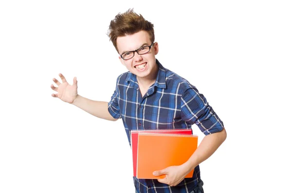 Estudante engraçado isolado em branco — Fotografia de Stock