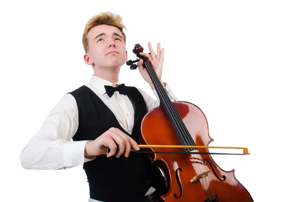 Hombre divertido con violín en blanco —  Fotos de Stock