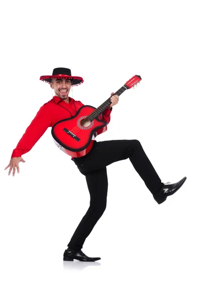 Man wearing sombrero with guitar — Stock Photo, Image