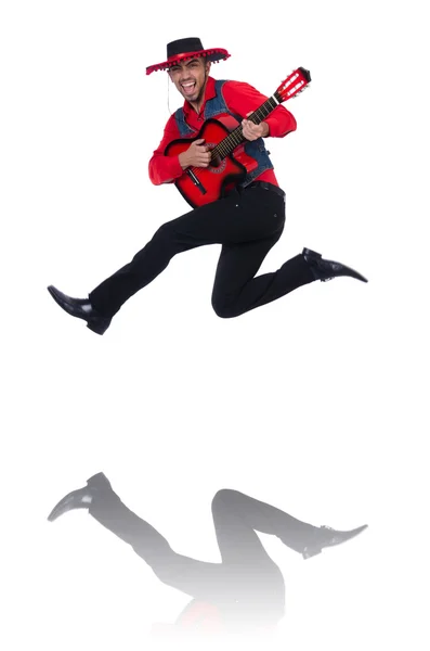 Man wearing sombrero with guitar — Stock Photo, Image