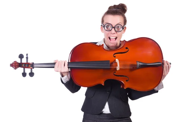 Rolig kvinna som spelar violin isolerat på vita — Stockfoto