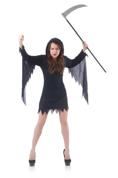 Woman in halloween concept with scythe — Stock Photo, Image