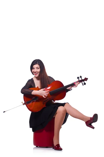 Mujer tocando el violín aislado en el blanco — Foto de Stock