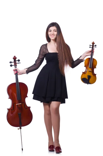 女性、白で隔離されるバイオリンの演奏 — ストック写真