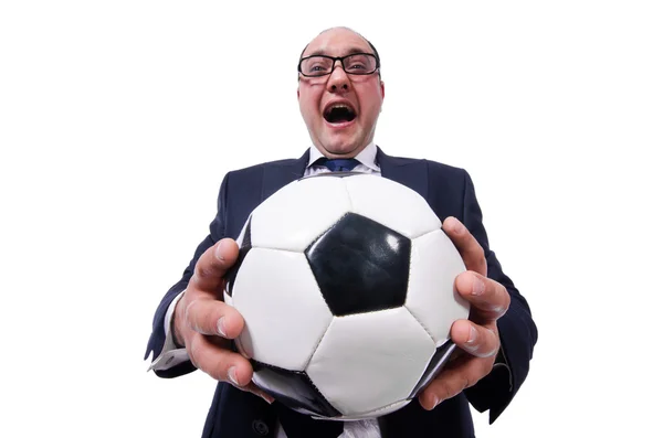 Funny man with football isolated on white — Stock Photo, Image