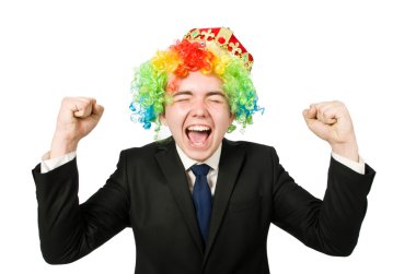 Taçlı ve boks eldivenli komik iş adamı