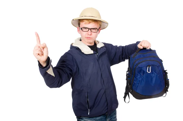 Funny student wearing safari hat — Stock Photo, Image