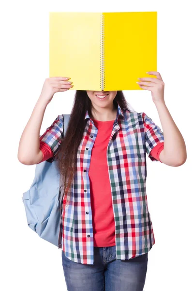 Junge Studentin isoliert auf der weißen Seite — Stockfoto