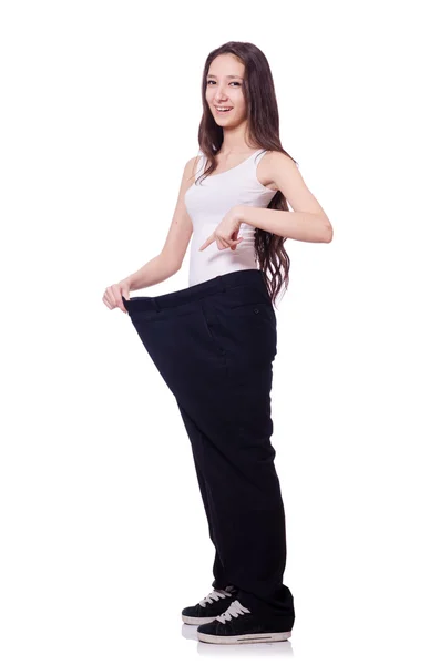 Young girl in weight control concept isolated on white — Stock Photo, Image