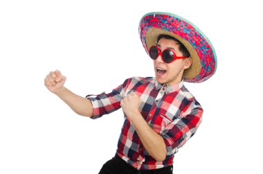 Konseptte sombrero olan komik bir Meksikalı.