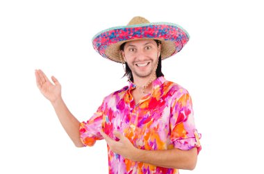 Konseptte sombrero olan komik bir Meksikalı.