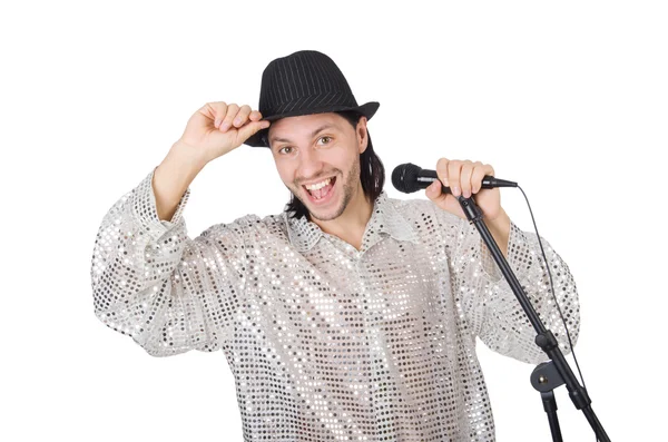 Man with mic isolated on white — Stock Photo, Image