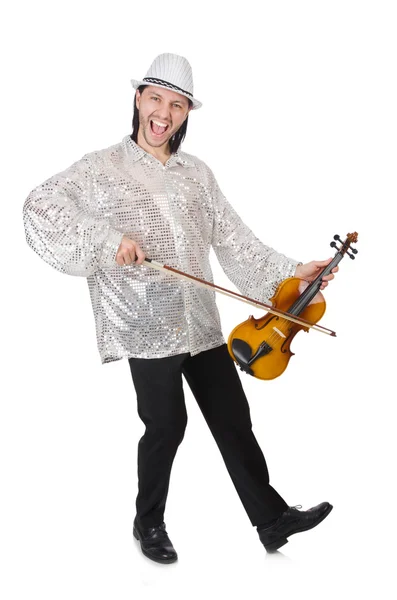 Homme drôle avec violon sur blanc — Photo