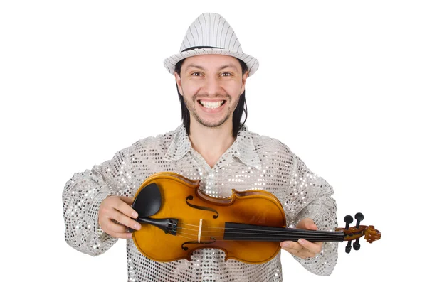 Homme drôle avec violon sur blanc — Photo