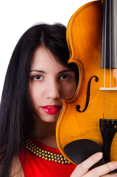 Donna che suona il violino isolata sul bianco — Foto Stock