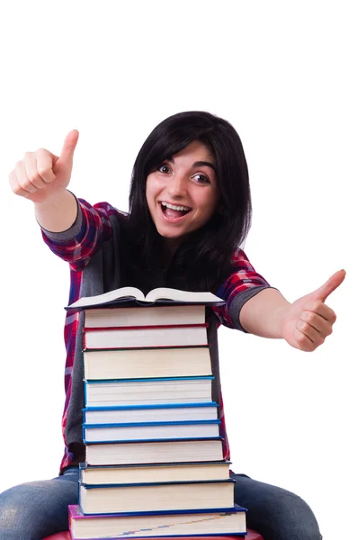 Joven estudiante con libros aislados en blanco —  Fotos de Stock